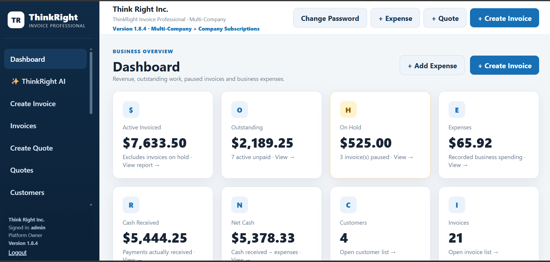 Invoice dashboard